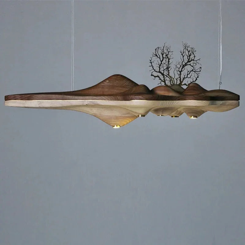 Modern Solid Wood Resin LED Light Pendant