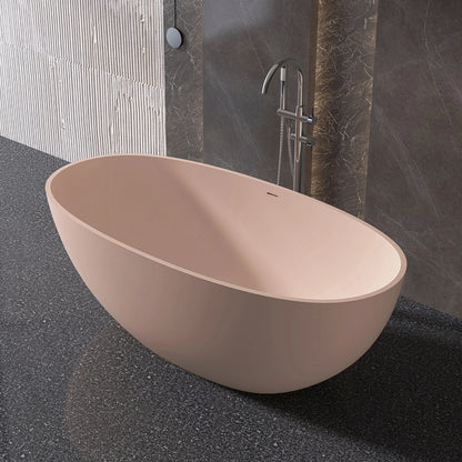 61" Oval Matte Pink Stone Resin Freestanding Bathtub