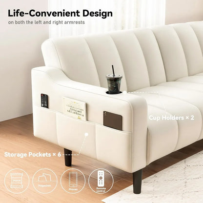 Mid-Century Modern Faux Leather Sleeper Sofa