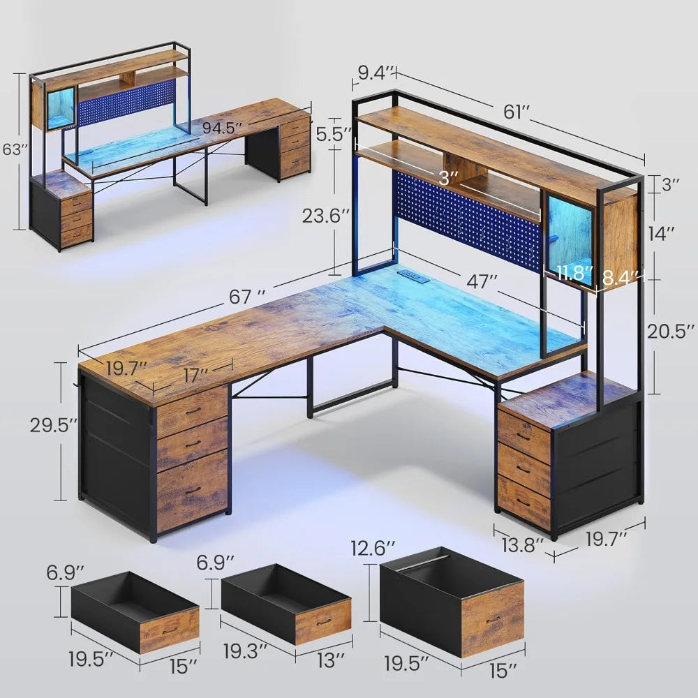 L-Shaped Gaming Desk with LED Lights