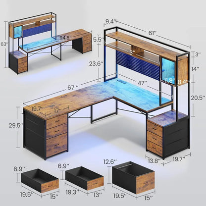 L-Shaped Gaming Desk with LED Lights