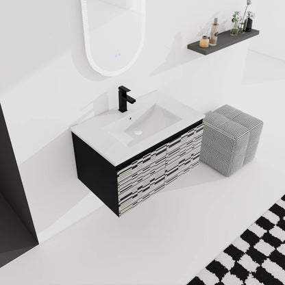 30'' Floating Ceramics Sink w/ Soft-Close Cabinet Door