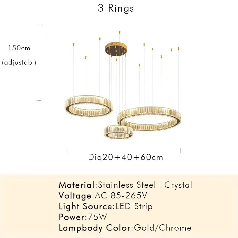 Modern Luxury Crystal Ring Chandelier