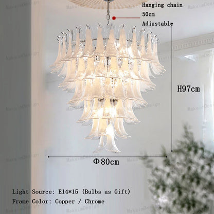 Cloudy White Glass Flower Petal Vintage Chandelier