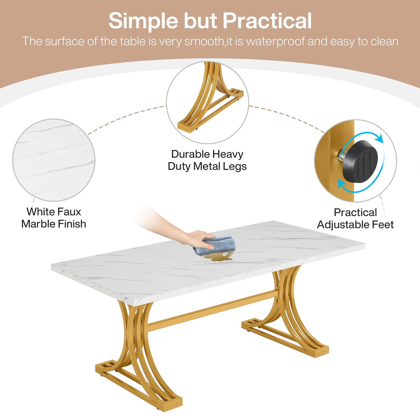 63 " Modern Faux Marble Rectangular Dining Table for 4 to 6