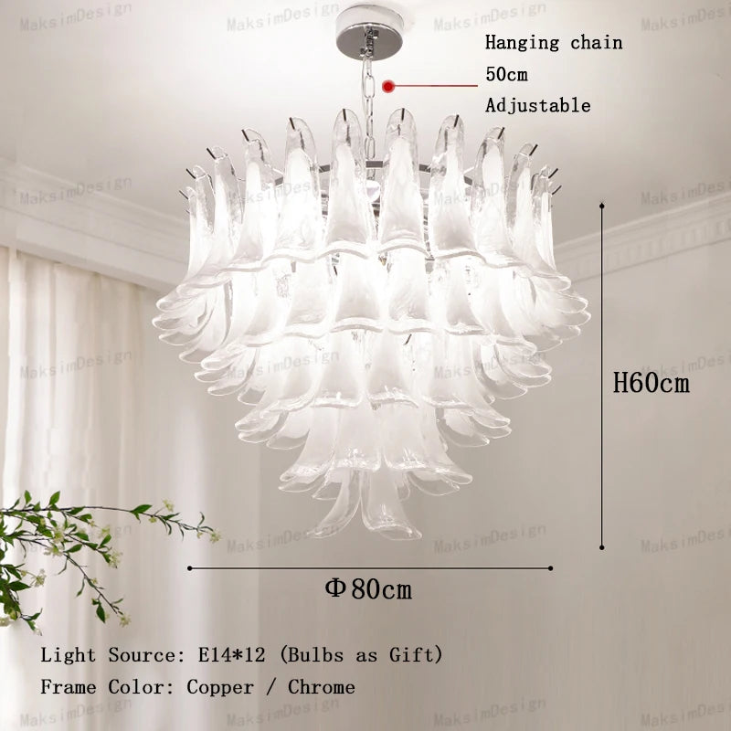 Cloudy White Glass Flower Petal Vintage Chandelier