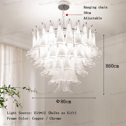 Cloudy White Glass Flower Petal Vintage Chandelier