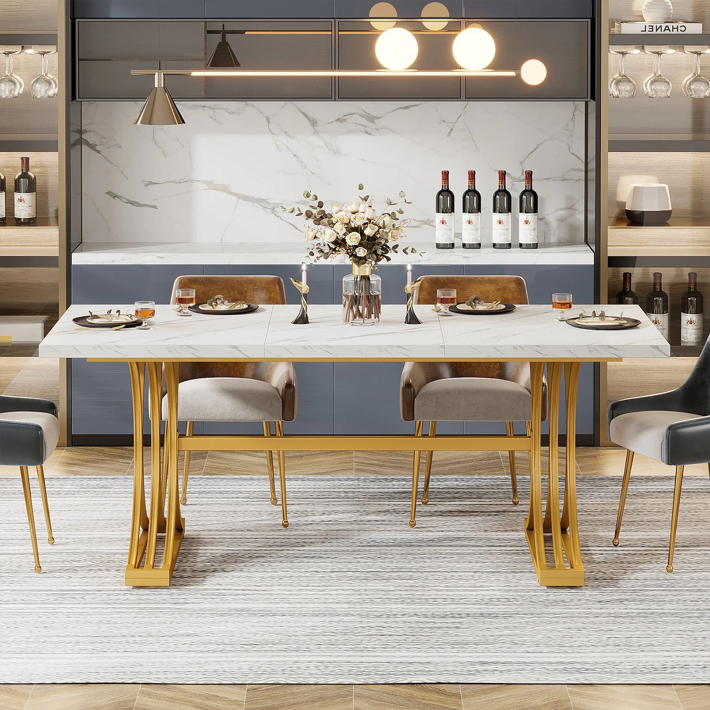 63 " Modern Faux Marble Rectangular Dining Table for 4 to 6