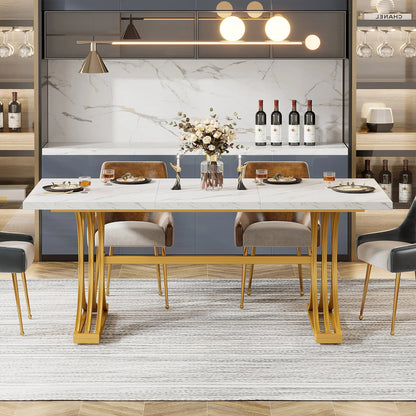 63 " Modern Faux Marble Rectangular Dining Table for 4 to 6