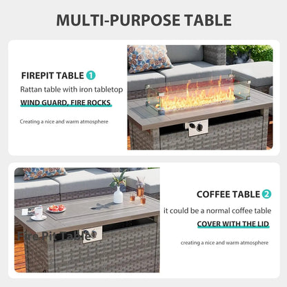 44" Propane Gas Fire Pit Table with Wind Guard