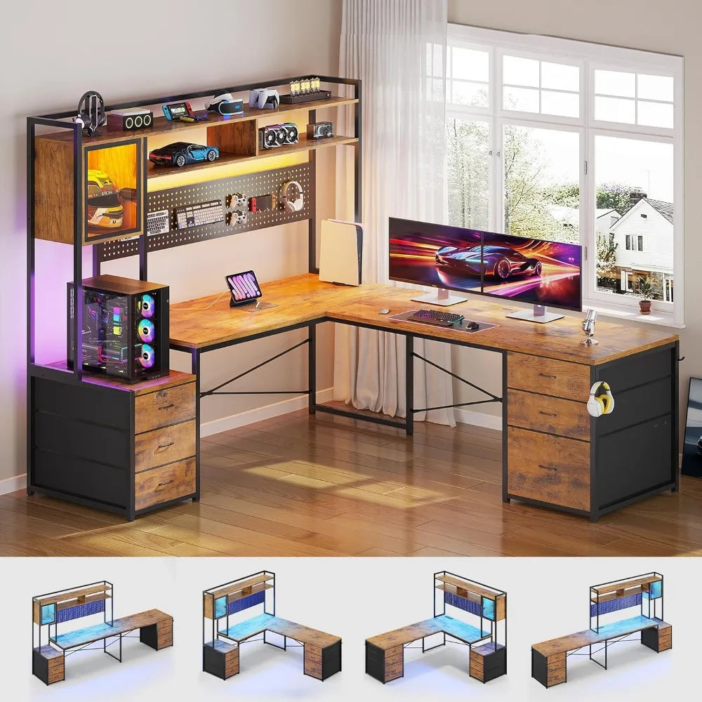 L-Shaped Gaming Desk with LED Lights