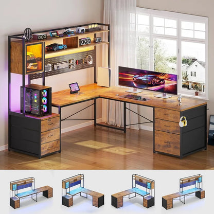 L-Shaped Gaming Desk with LED Lights