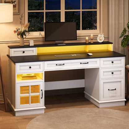 Farmhouse Office Desk with Drawers