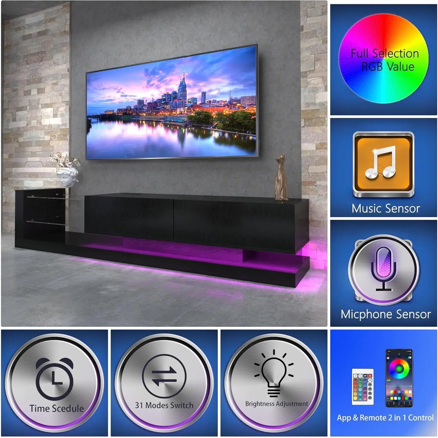 LED Entertainment Center for 55 65 75 Inch TV