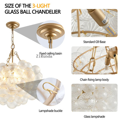 20" Gold Pendant Light Chandelier w/ Threaded Clear Globe Glass