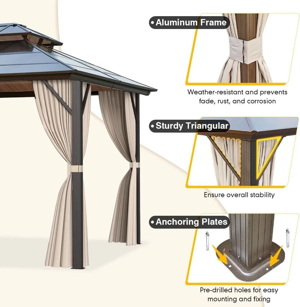 10x13ft Hardtop Gazebo with Double Roof