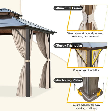 10x13ft Hardtop Gazebo with Double Roof
