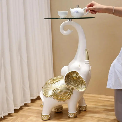 White Elephant Side Table Resin Statue