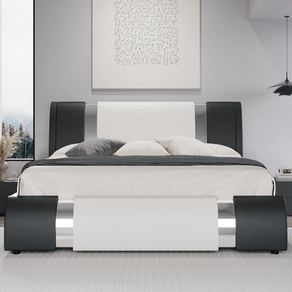 Modern Faux Leather Bed Frame with Iron