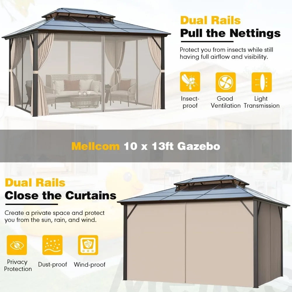 10x13ft Hardtop Gazebo with Double Roof