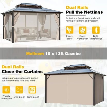 10x13ft Hardtop Gazebo with Double Roof