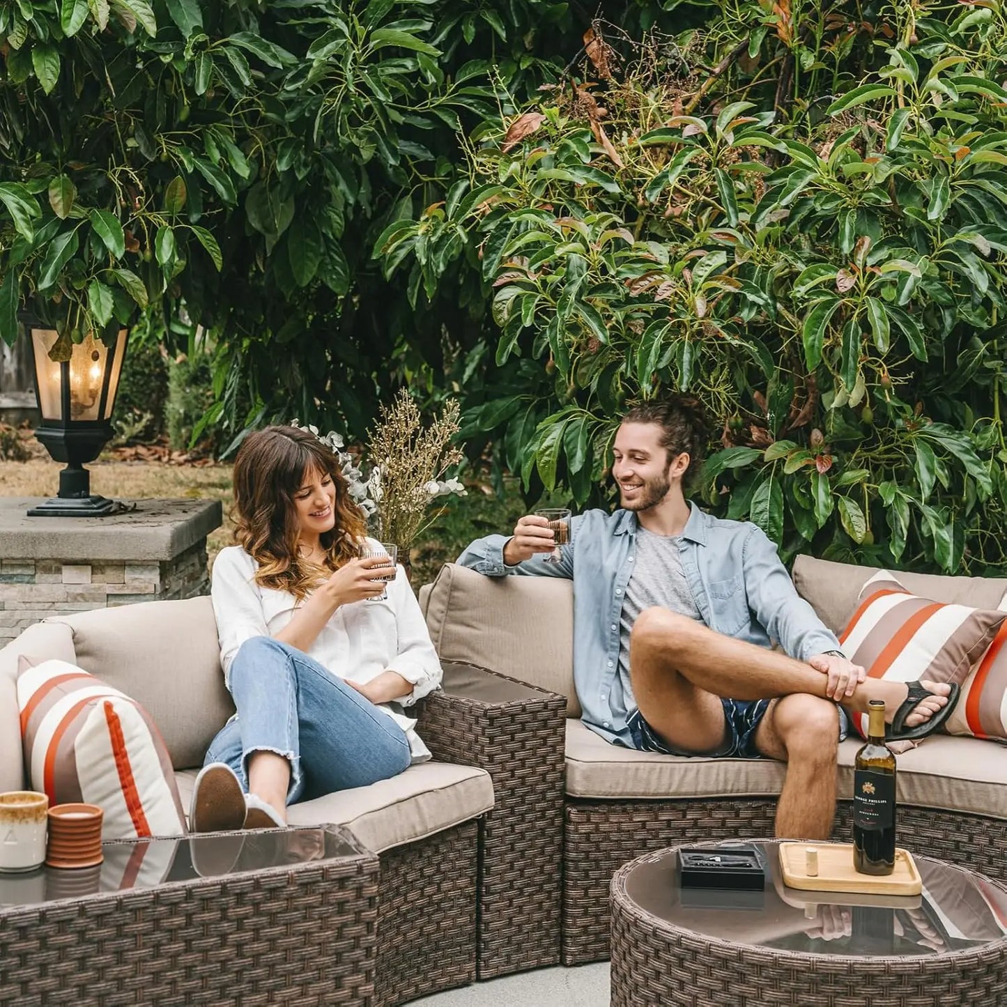 8-Piece Outdoor Half Moon Curved Patio Furniture Sofa Set