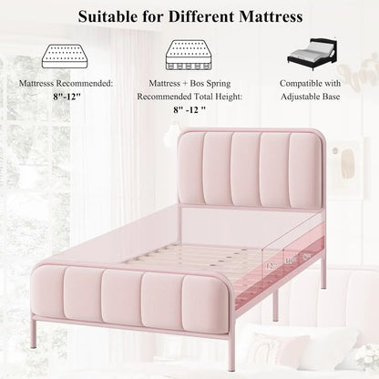 Tufted Upholstered Pink Bed Frame