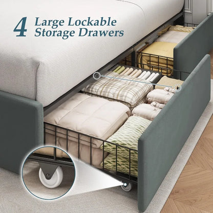 Queen Bed Frame with Storage Drawers