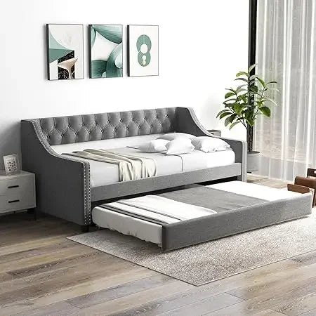 Upholstered Twin Daybed with Modern Trundle Bed