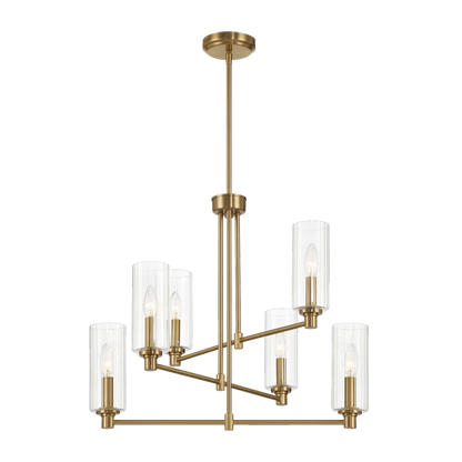 Timeless Six Lights Chandelier With Clear Ribbed Glass - Satin Brass