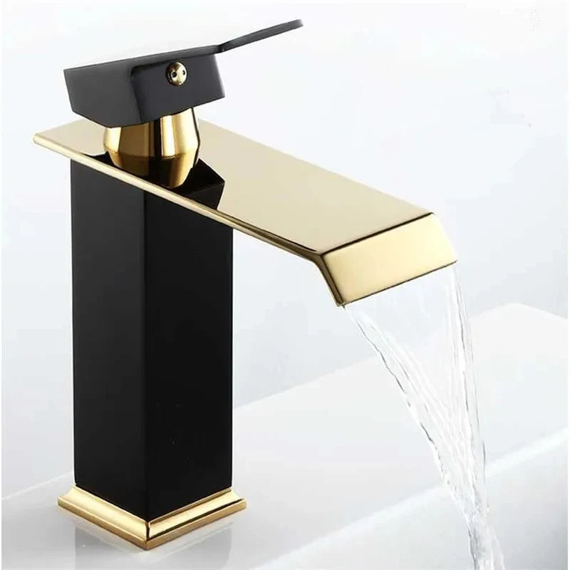 Gold and Black Waterfall Bathroom Faucet