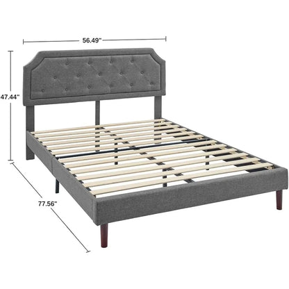 Bed Frame Queen Size Platform with Tufted Upholstered Headboard and Wood Slat Support,Adjustable Height Headboards