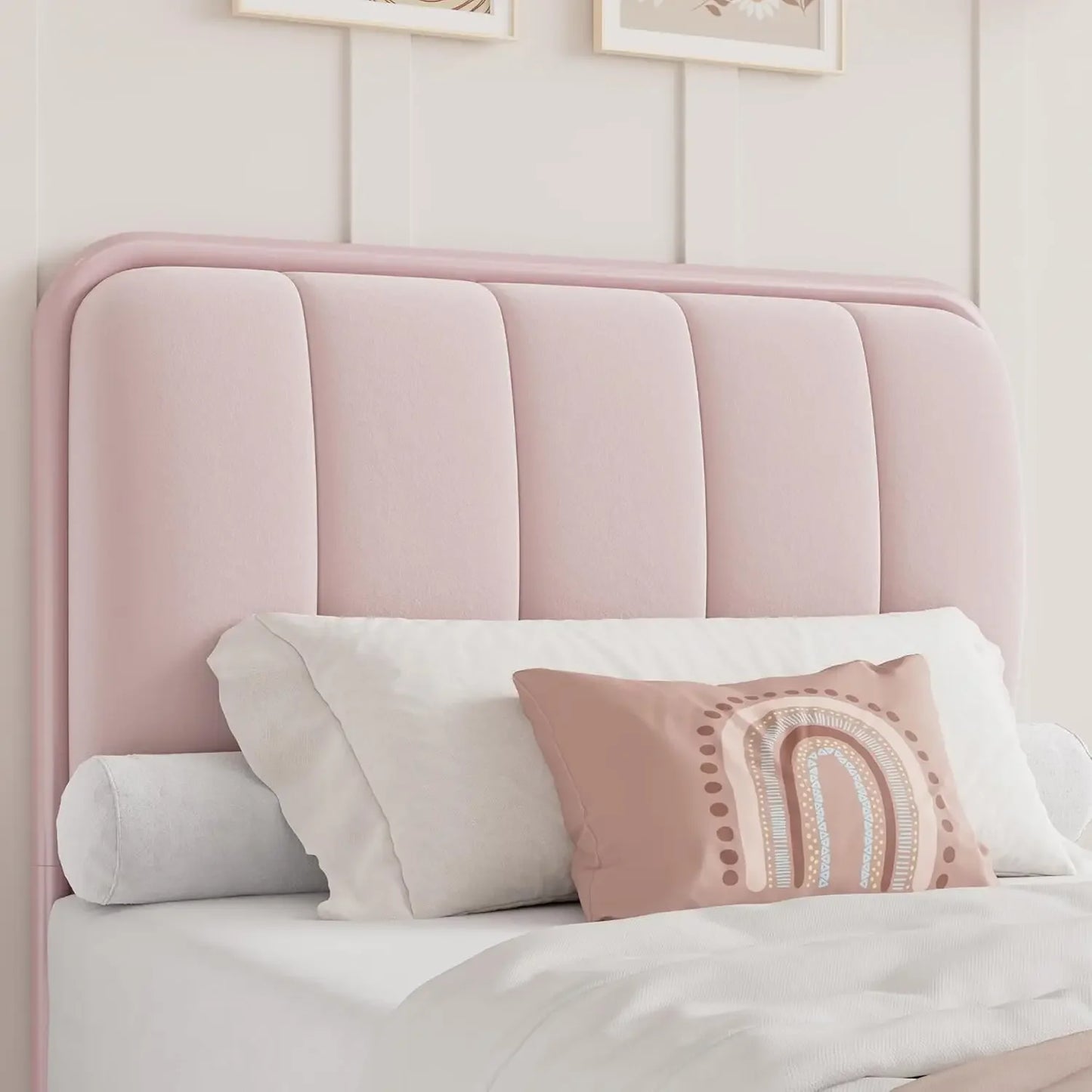 Tufted Upholstered Pink Bed Frame