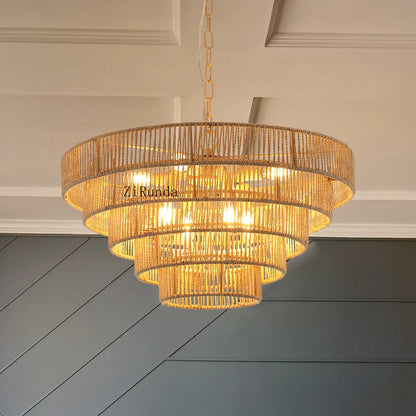 24" Rustic 5-Tier Black Hemp Rope Pendant Light Chandelier