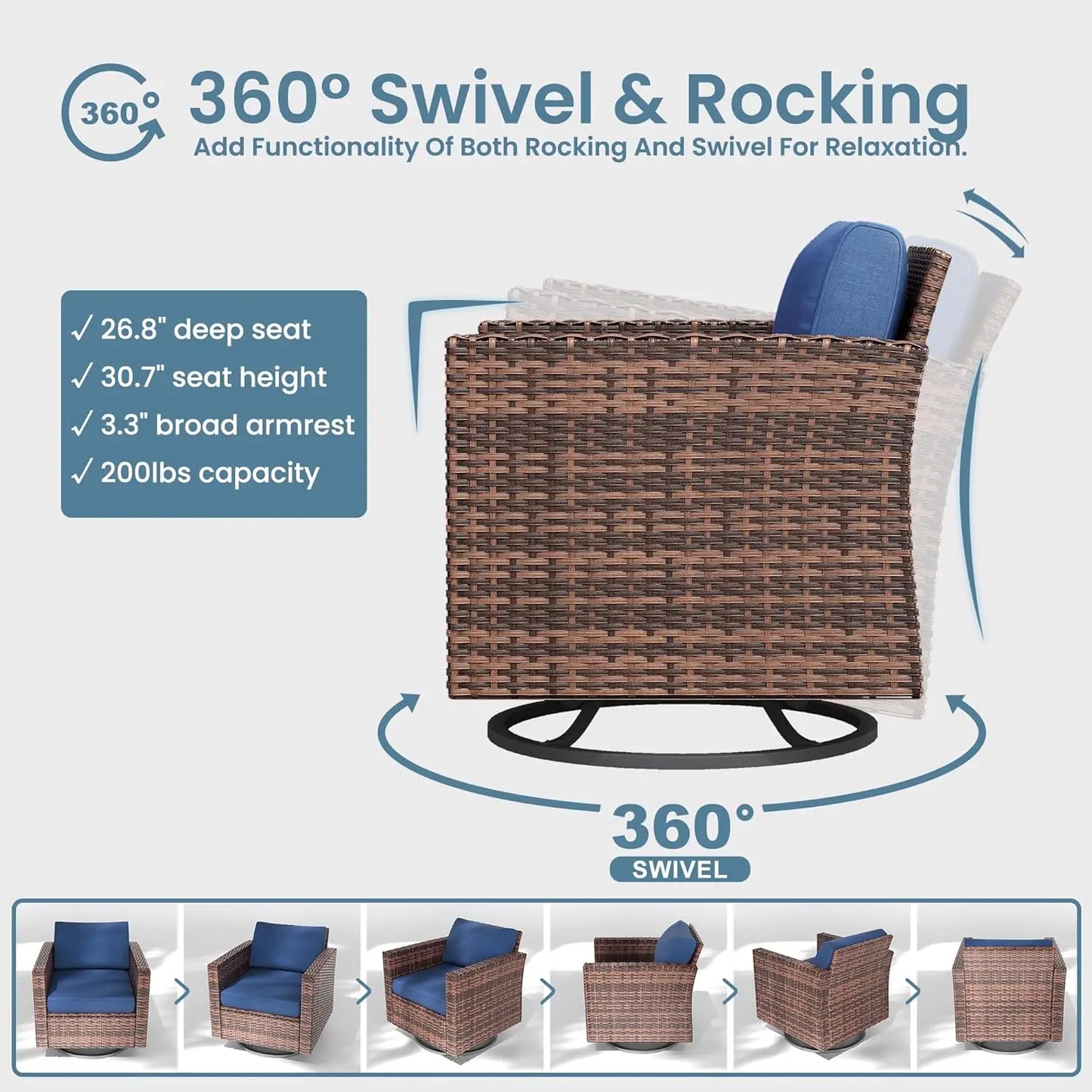 3 Piece Swivel Rocking Patio Furniture Set