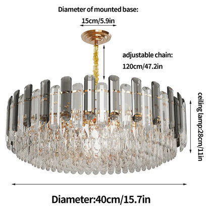 LUVODI Modern Crystal Chandelier Raindrop Pendant Light with 3 Color Lights for Choose