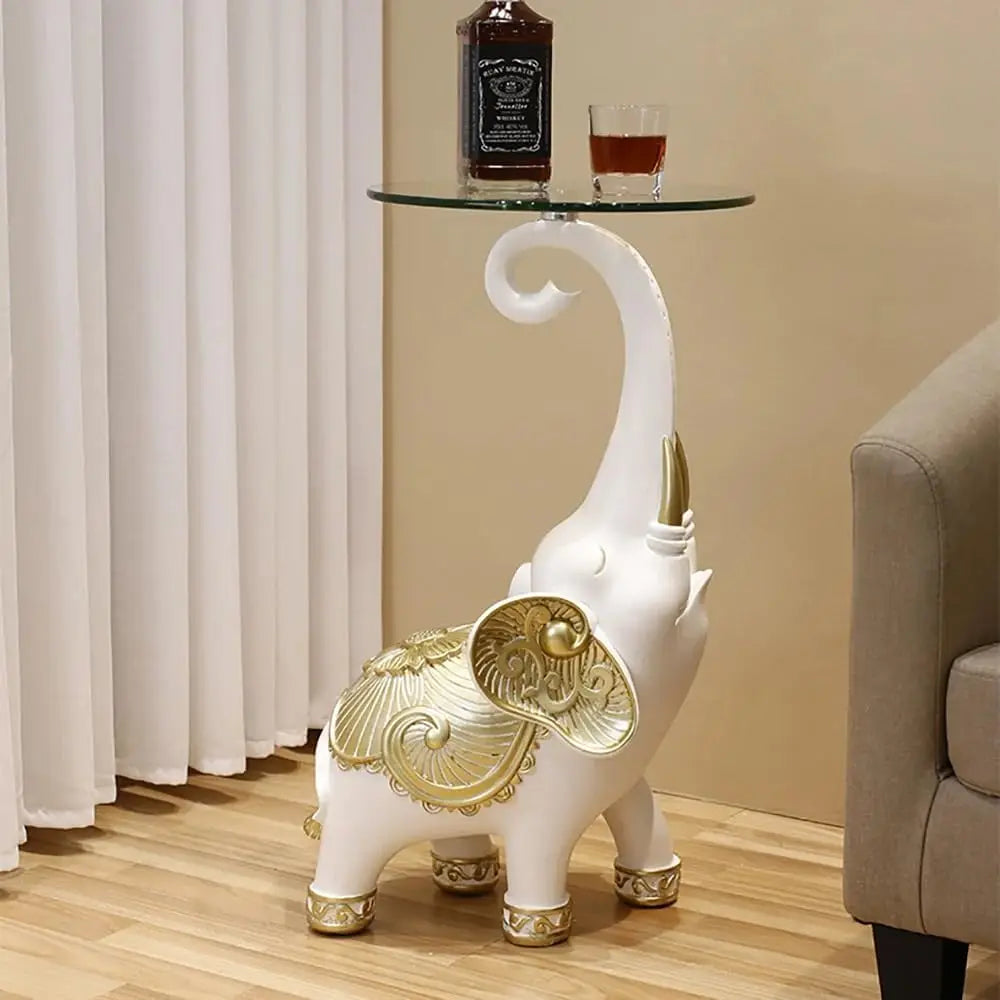 White Elephant Side Table Resin Statue
