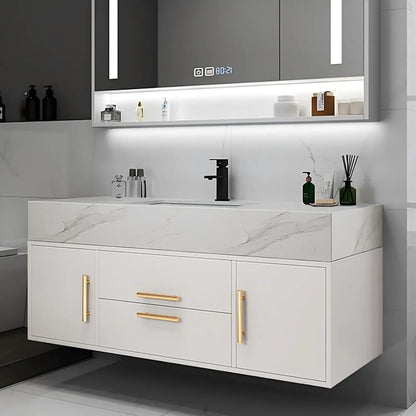 39.3" Modern Wall-Mounted Floating Bathroom Vanity Set,  Vanity with Sintered Stone Countertop, Undermount Sink & Walnut Finish