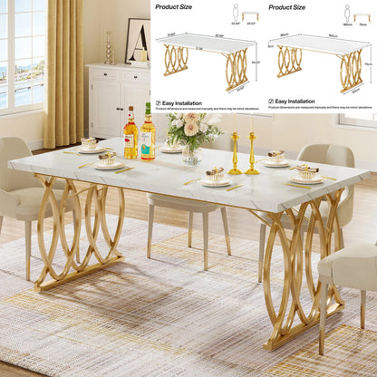63 " Modern Faux Marble Rectangular Dining Table for 4 to 6