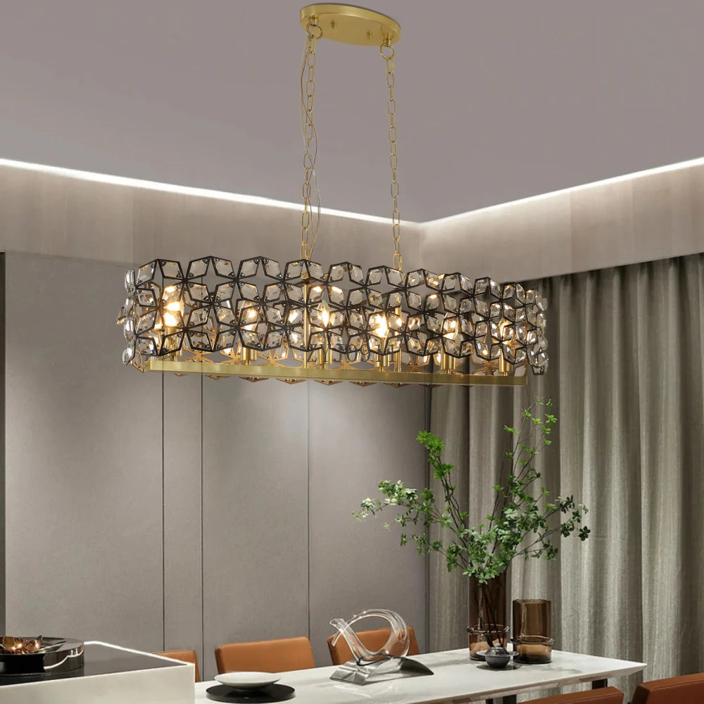 39" Modern Black Gold Crystal Chandelier