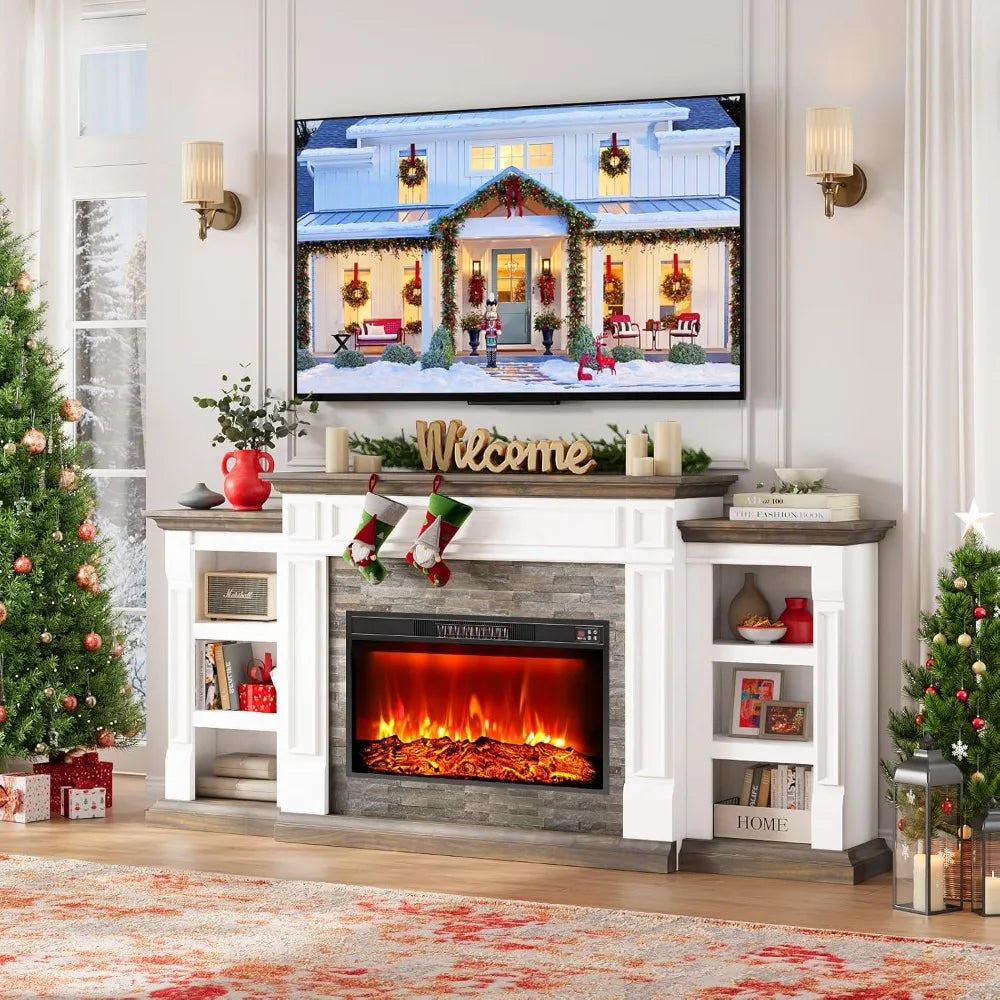 80" Electric Fireplace TV Stand with Mantel
