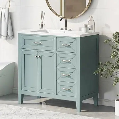 36" Free Standing Single Basin Vanity with 2 Doors Cabinet and 3 Drawers,
