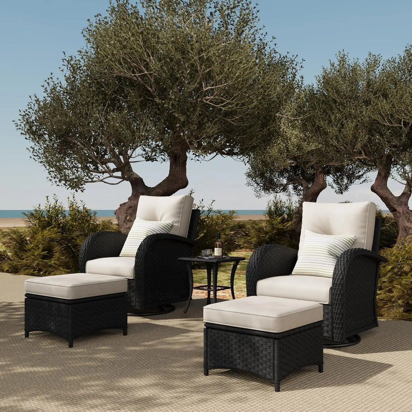 5 Pieces Rattan Wicker Swivel Rocker Outdoor Patio Furniture Set