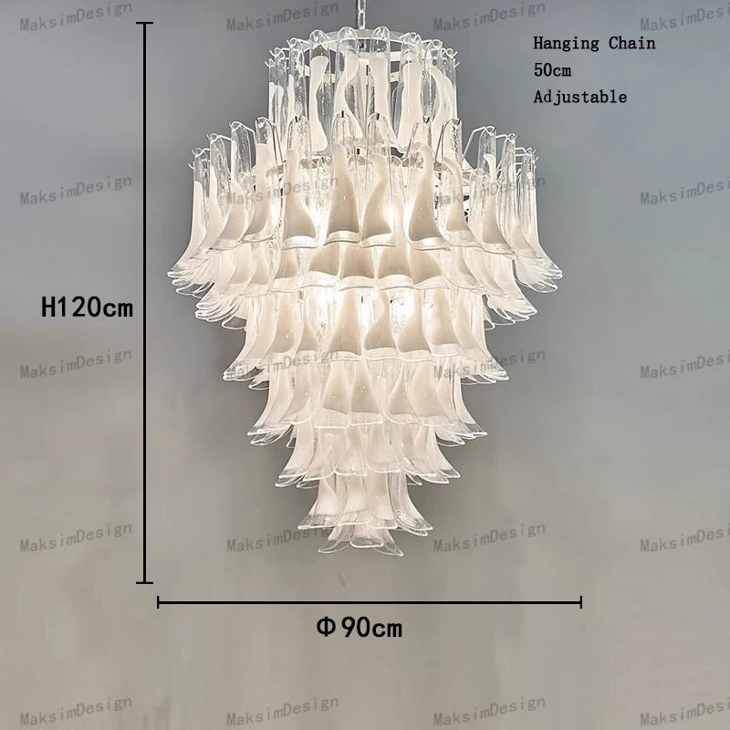 Cloudy White Glass Flower Petal Vintage Chandelier