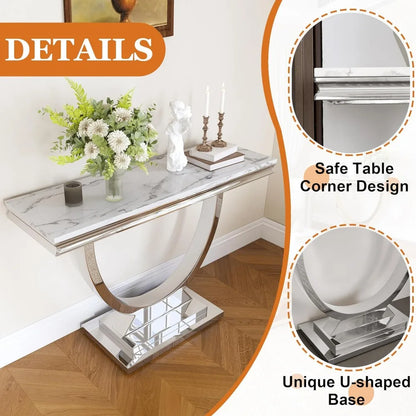 Modern Rectangular Entryway Table w/ White Faux Marble