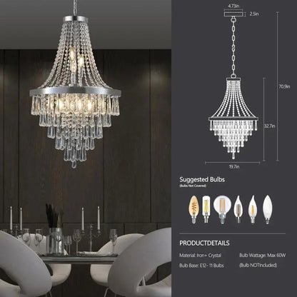 20" Modern Chrome Crystal Chandelier