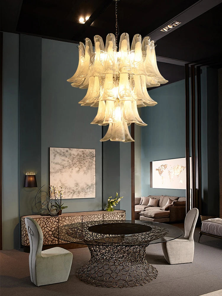 Cloudy White Glass Flower Petal Vintage Chandelier