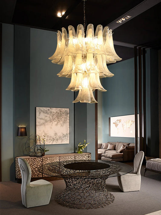 Cloudy White Glass Flower Petal Vintage Chandelier
