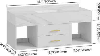 Modern Wall-Mounted White Stone Sink Vanity