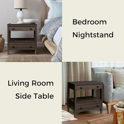 Modern 2 Drawer Wooden Nightstand with Charging Station
